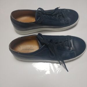 Magnanni Navy Blue Leather Lace-up Sneakers Size 10M